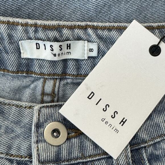 DISSH Denim Vinnie Blur Split Hem Straight Jeans Size 8 Light Blue High Rise - Picture 10 of 12